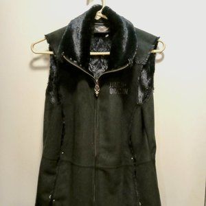 Harley Davidson Woman's Black Faux Fur Lined Suede Vest Medium